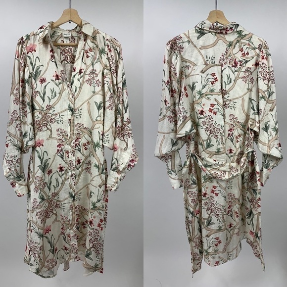 JOHANNA ORTIZ x H&M Linen Shirt Floral Print Dolman Sleeve Midi Dress - Picture 2 of 16